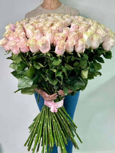 Розовые розы Pink Mondial 110 см - 101 шт.