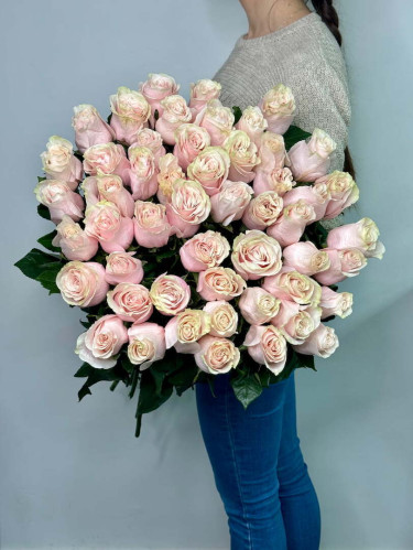 Розовые розы Pink Mondial 100 см - 51 шт.