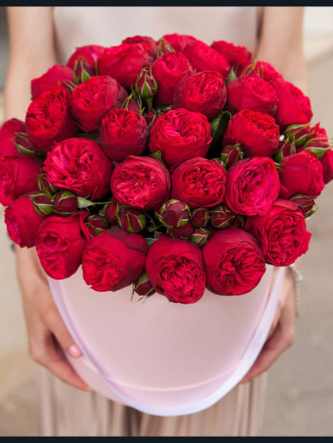 29 роз "Ред Пиано" в шляпной коробке