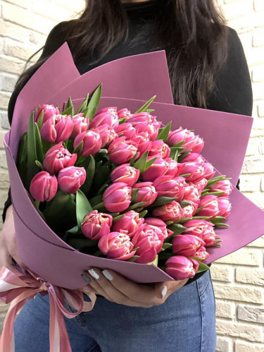 Тюльпаны пионовидные розовые - 51 шт.