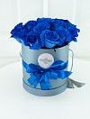 Синие розы 25шт в шляпной коробке фото 2