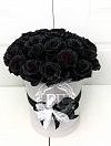 Черные розы 25шт в шляпной коробке фото 1
