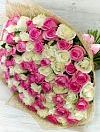 Розовые и белые розы микс 101 шт фото 1