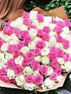 Розовые и белые розы микс 101 шт фото 2