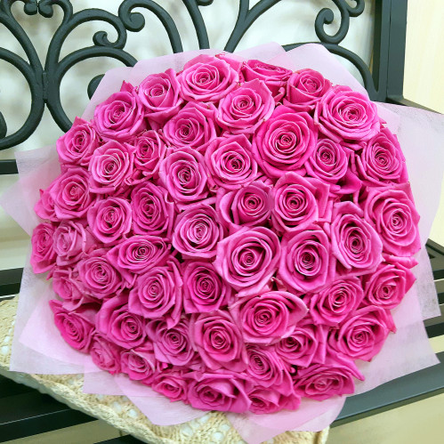 Розовая роза - 51 шт.